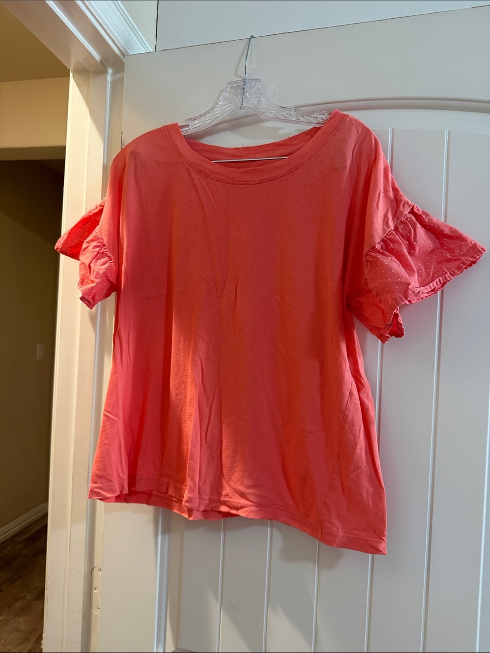 LOFT Coral Ruffle Sleeve Short-Sleeve Top
